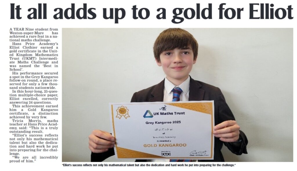 Hans Price student in the Weston Mercury